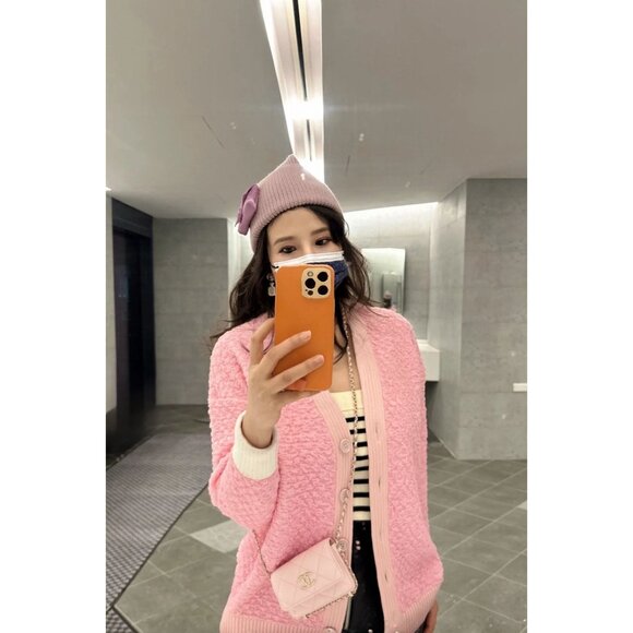 Fendi Pink Textured Button-Down Cardigan With Ribbed Trim Made In Italy - Picture 8 of 8